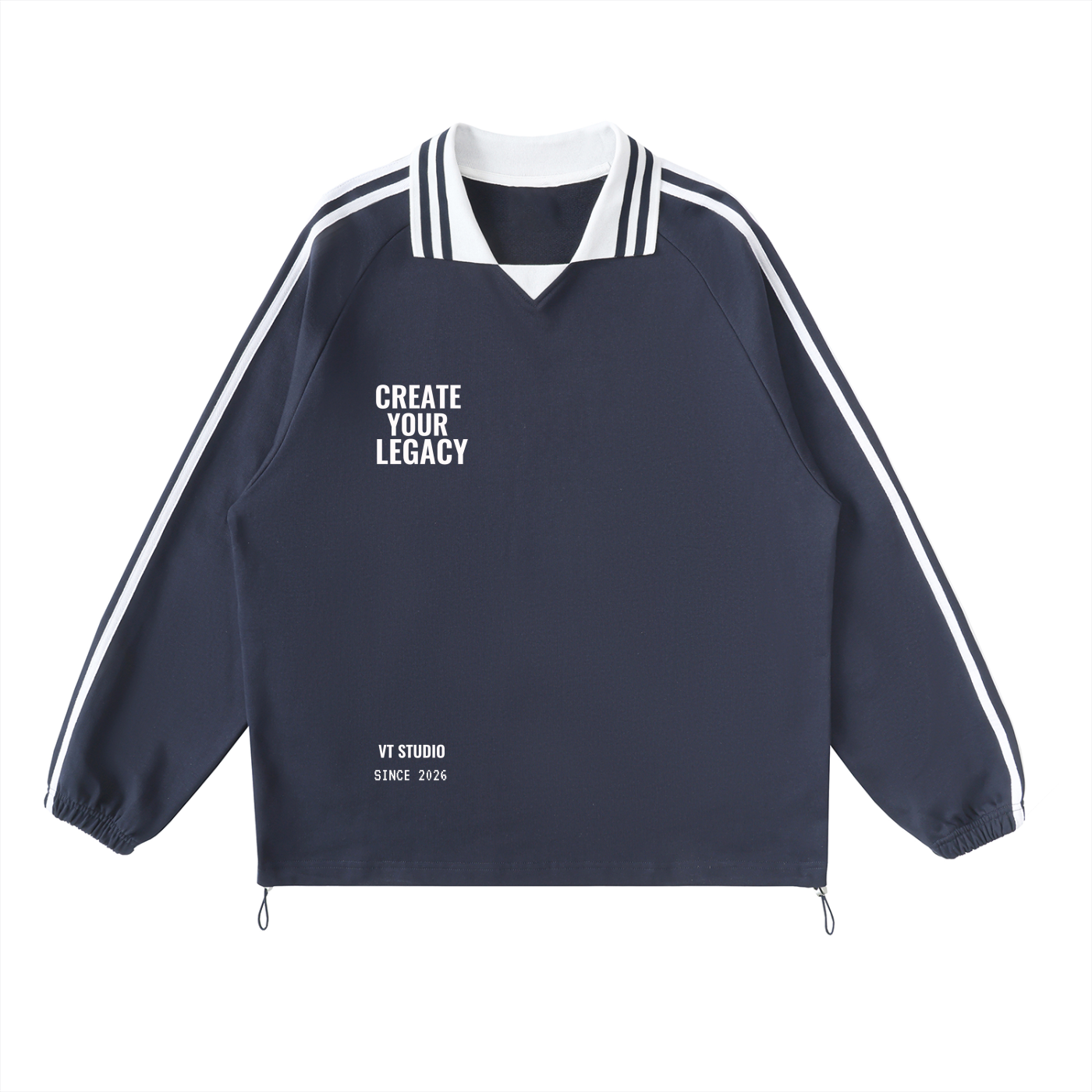 Contrast Striped Lapel Collar Sweatshirt