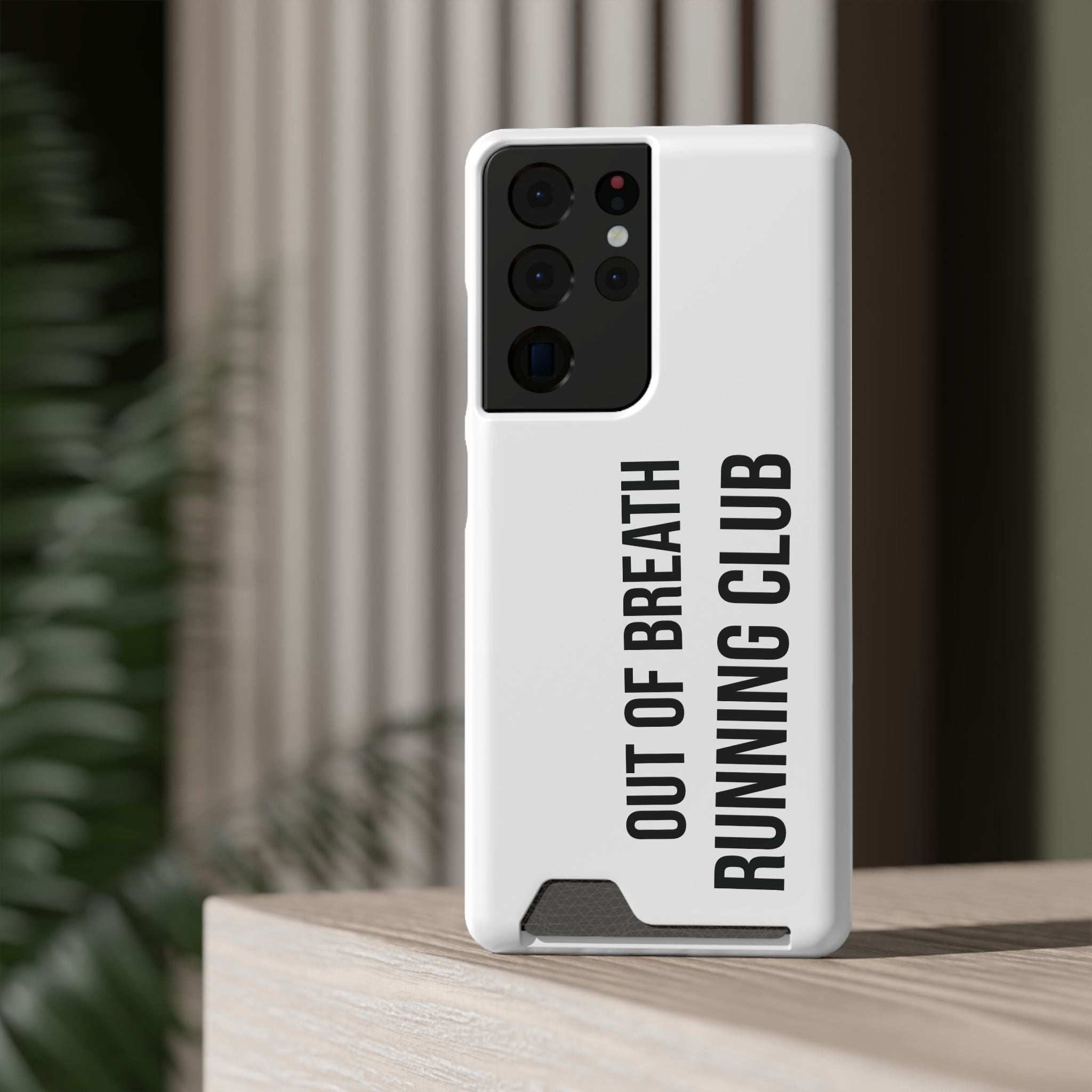 Phone Case with Card Holder — "Out of Breath Running Club" Minimalist Running Phone Wallet