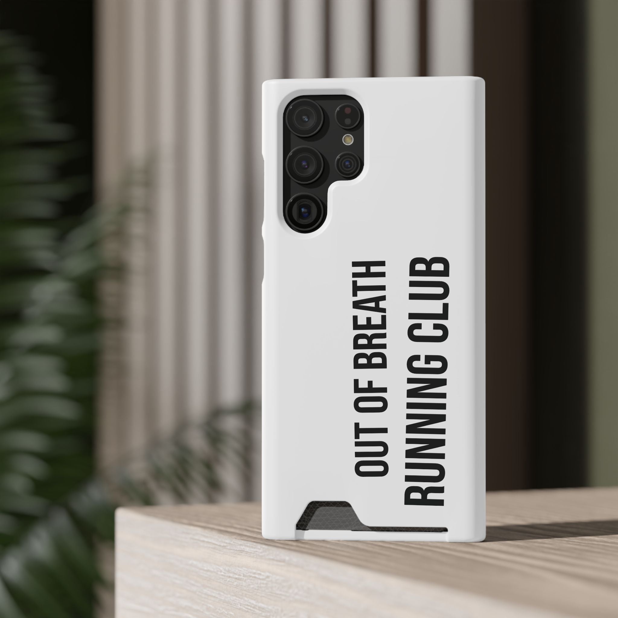 Phone Case with Card Holder — "Out of Breath Running Club" Minimalist Running Phone Wallet