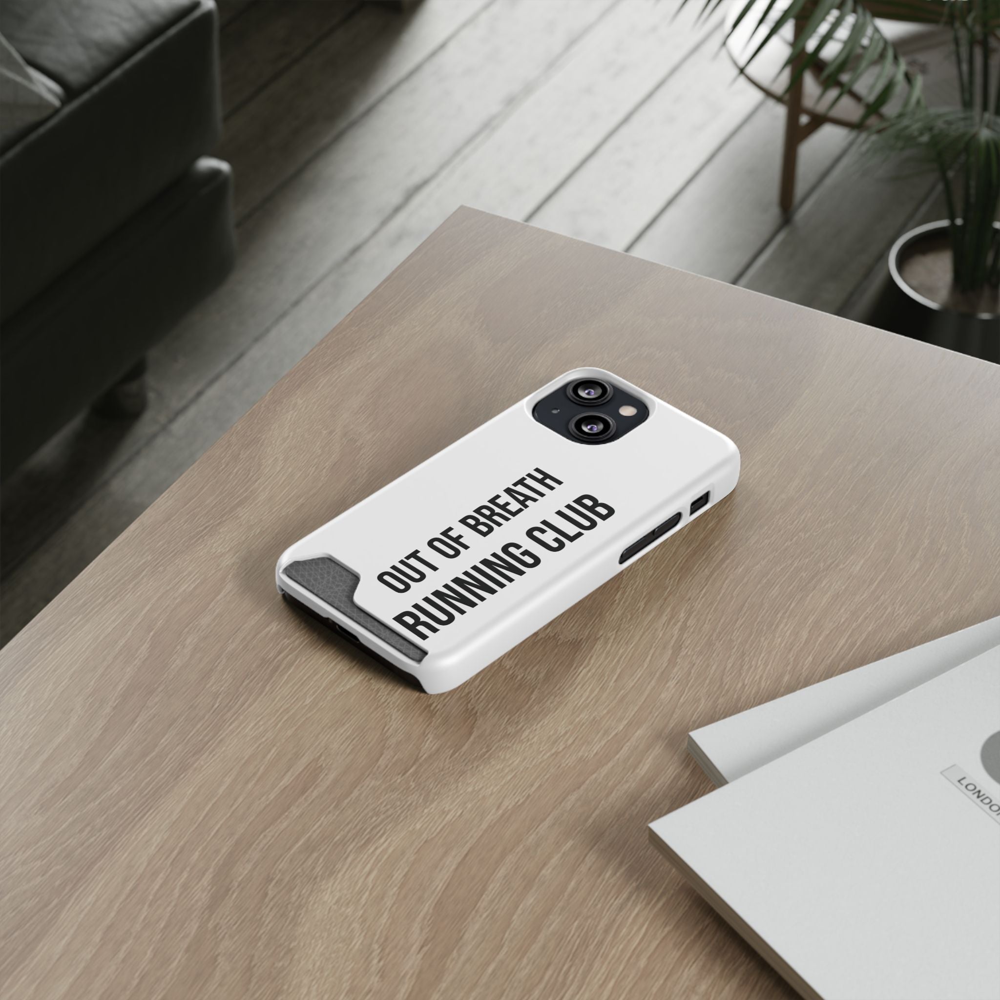 Phone Case with Card Holder — "Out of Breath Running Club" Minimalist Running Phone Wallet
