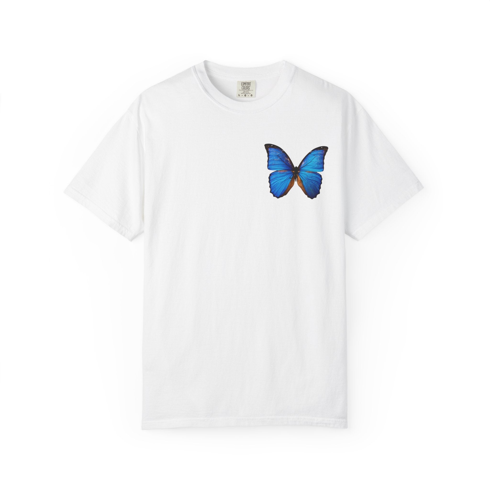 Butterfly Graphic T-Shirt — "I Am Not Handsome I Am Rich" Blue Butterfly Tee