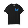 Butterfly Graphic T-Shirt — "I Am Not Handsome I Am Rich" Blue Butterfly Tee