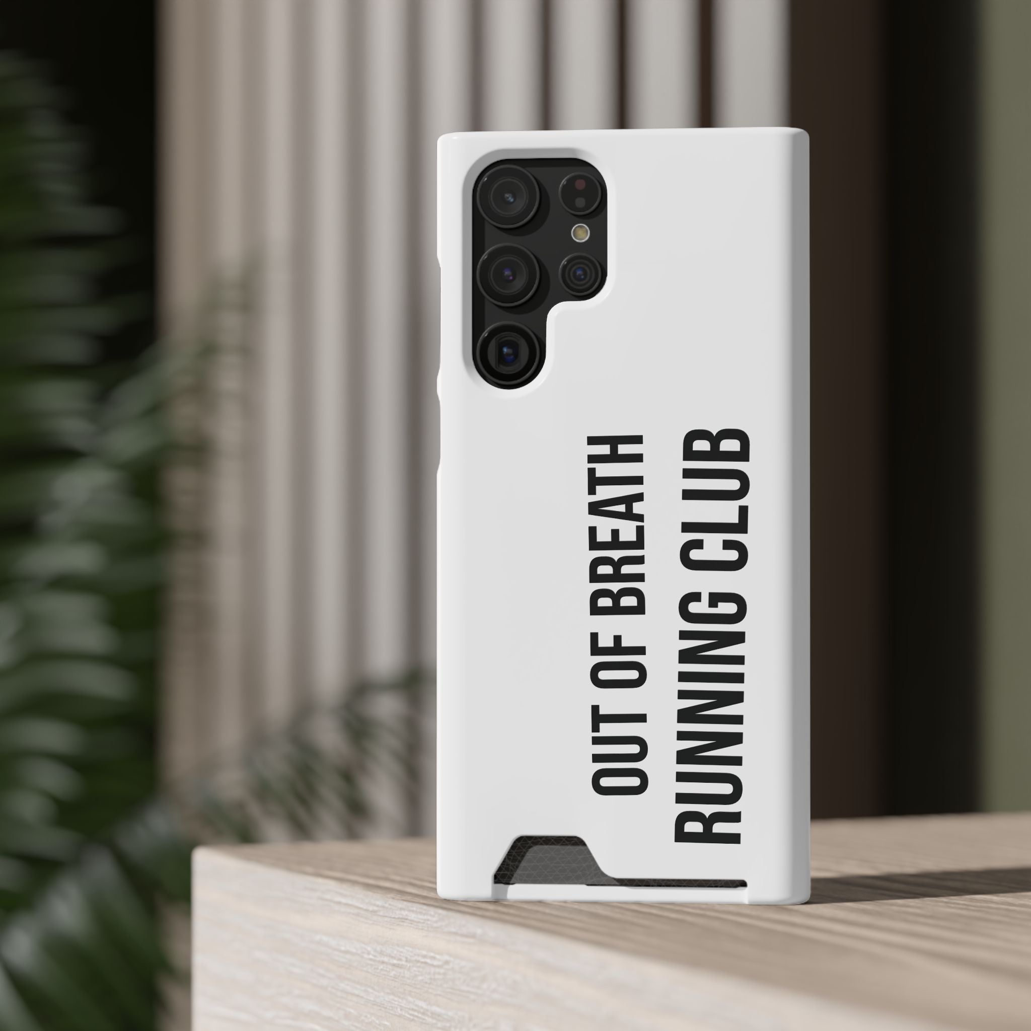 Phone Case with Card Holder — "Out of Breath Running Club" Minimalist Running Phone Wallet