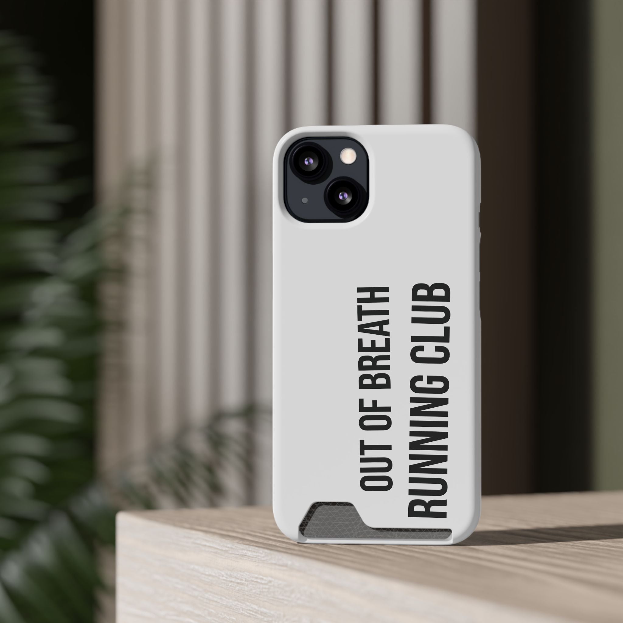 Phone Case with Card Holder — "Out of Breath Running Club" Minimalist Running Phone Wallet