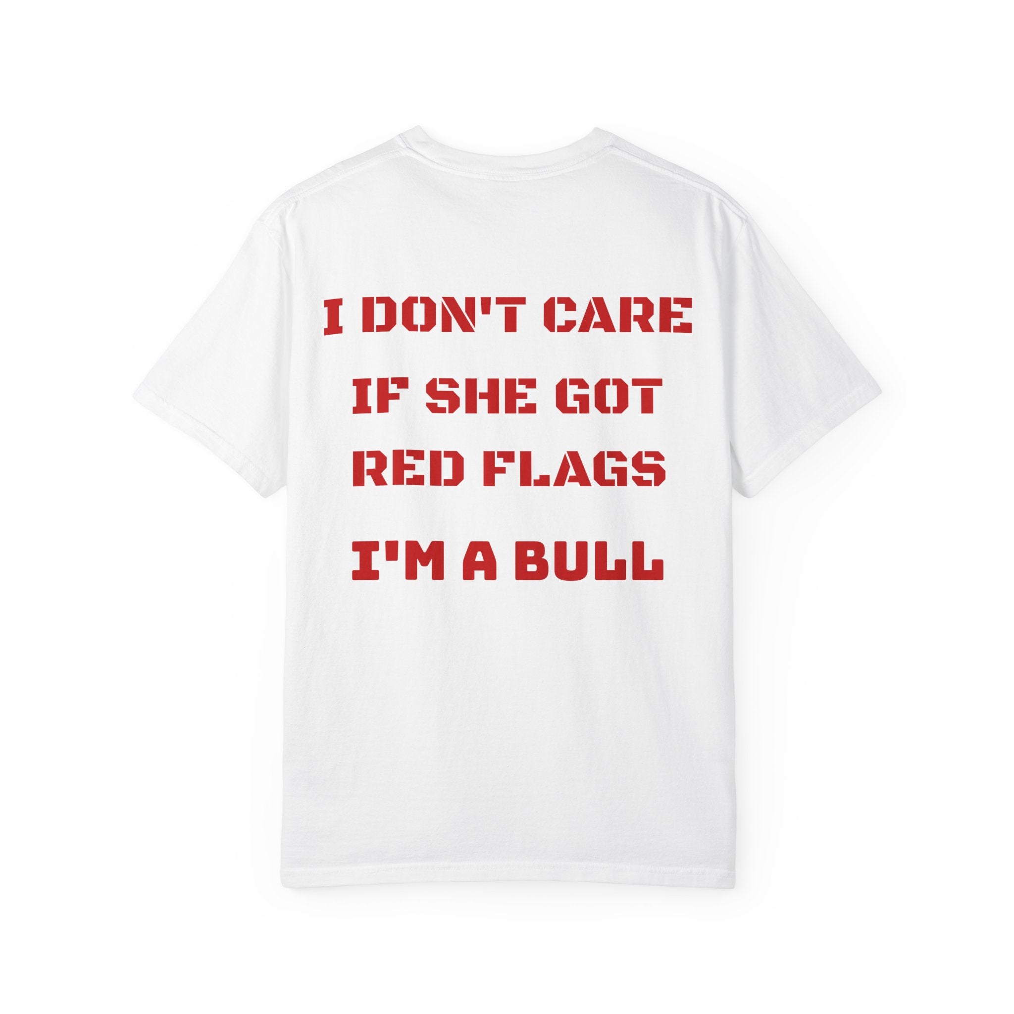 Graphic T-Shirt — "I Don't Care If She Got Red Flags I'm a Bull" Back Print