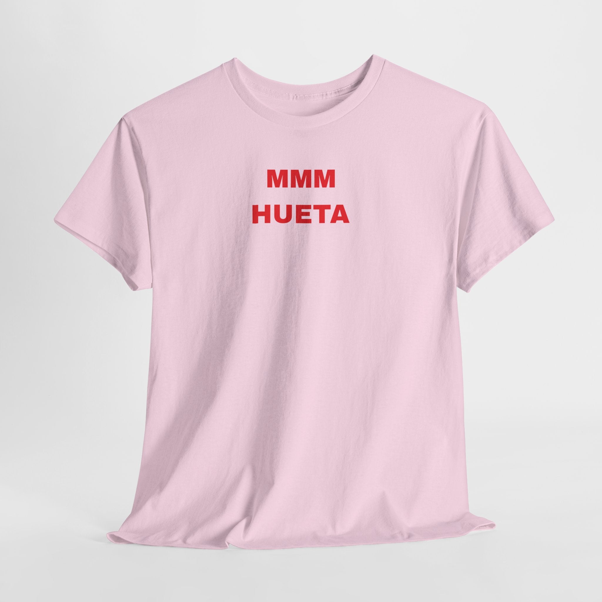 Graphic Tee — "MMM HUETA" Pink Minimalist Shirt