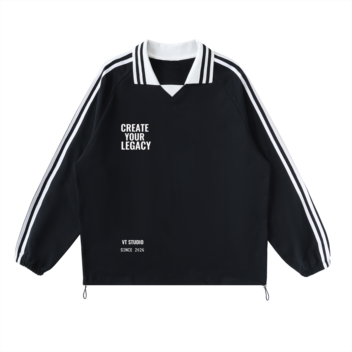 Contrast Striped Lapel Collar Sweatshirt