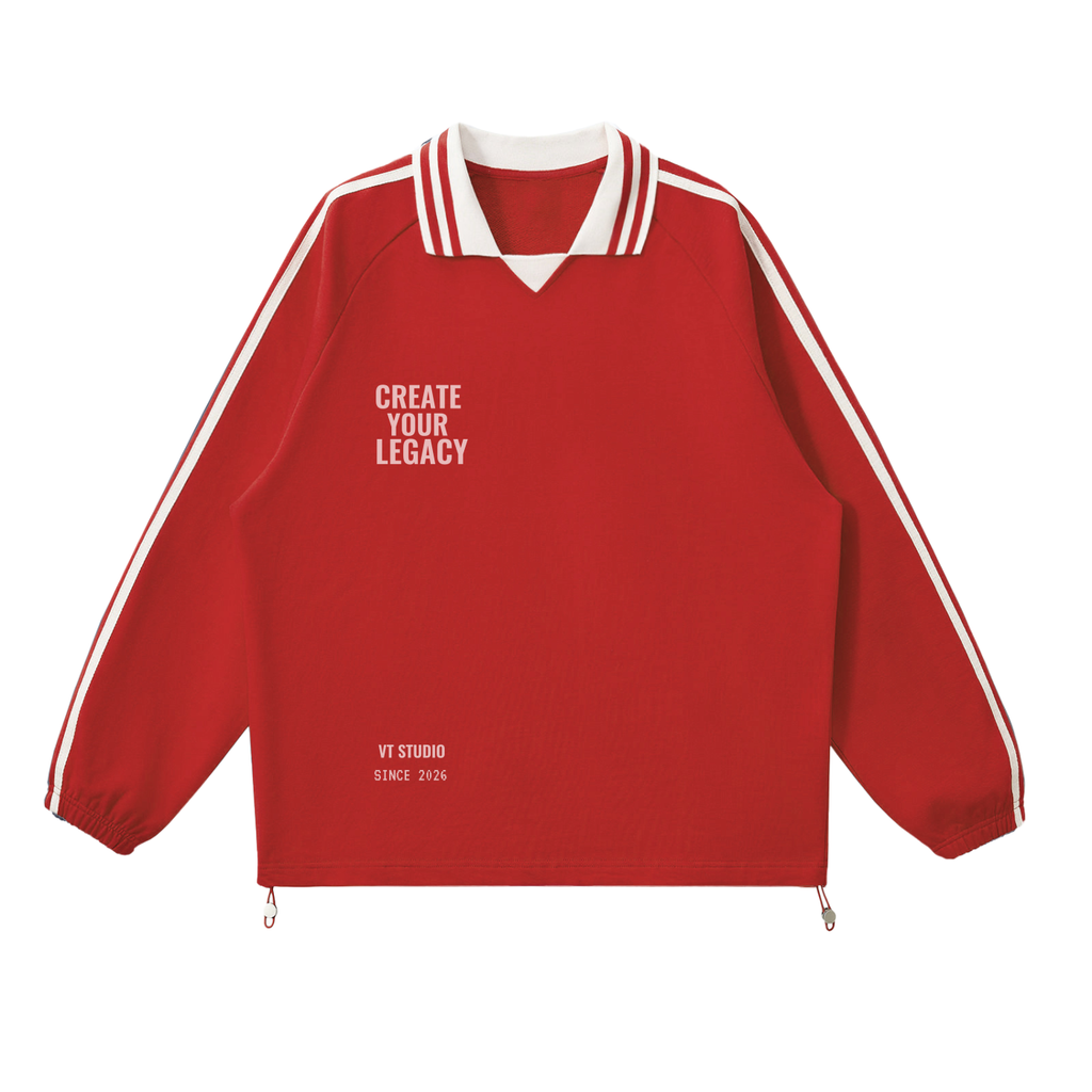 Contrast Striped Lapel Collar Sweatshirt