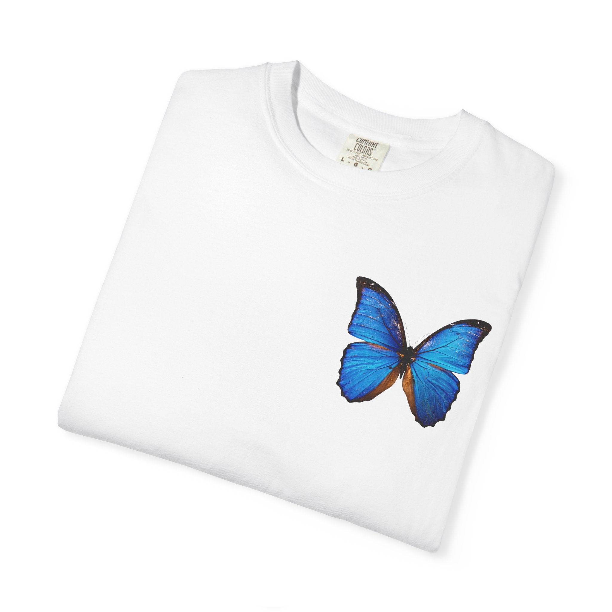Butterfly Graphic T-Shirt — "I Am Not Handsome I Am Rich" Blue Butterfly Tee