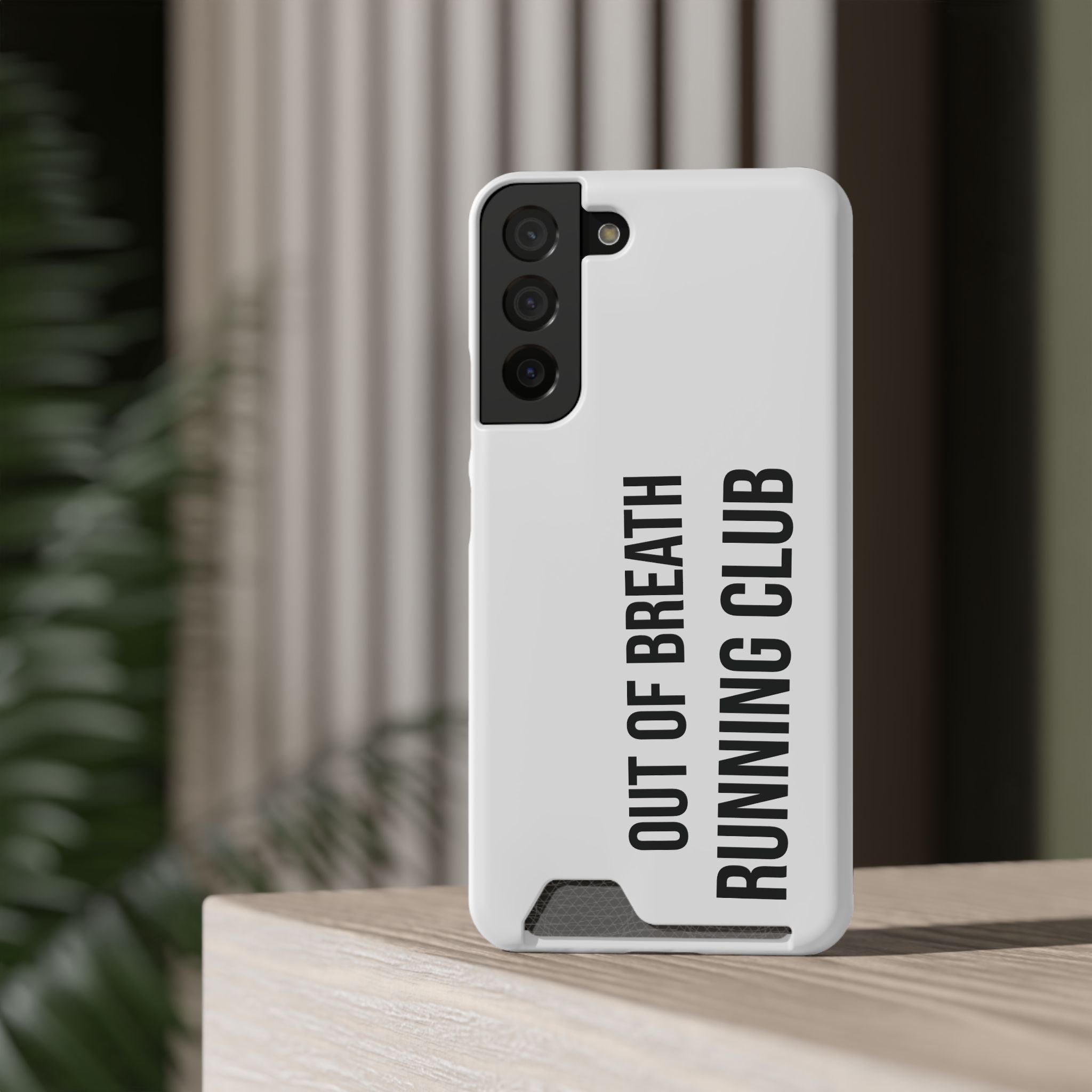 Phone Case with Card Holder — "Out of Breath Running Club" Minimalist Running Phone Wallet