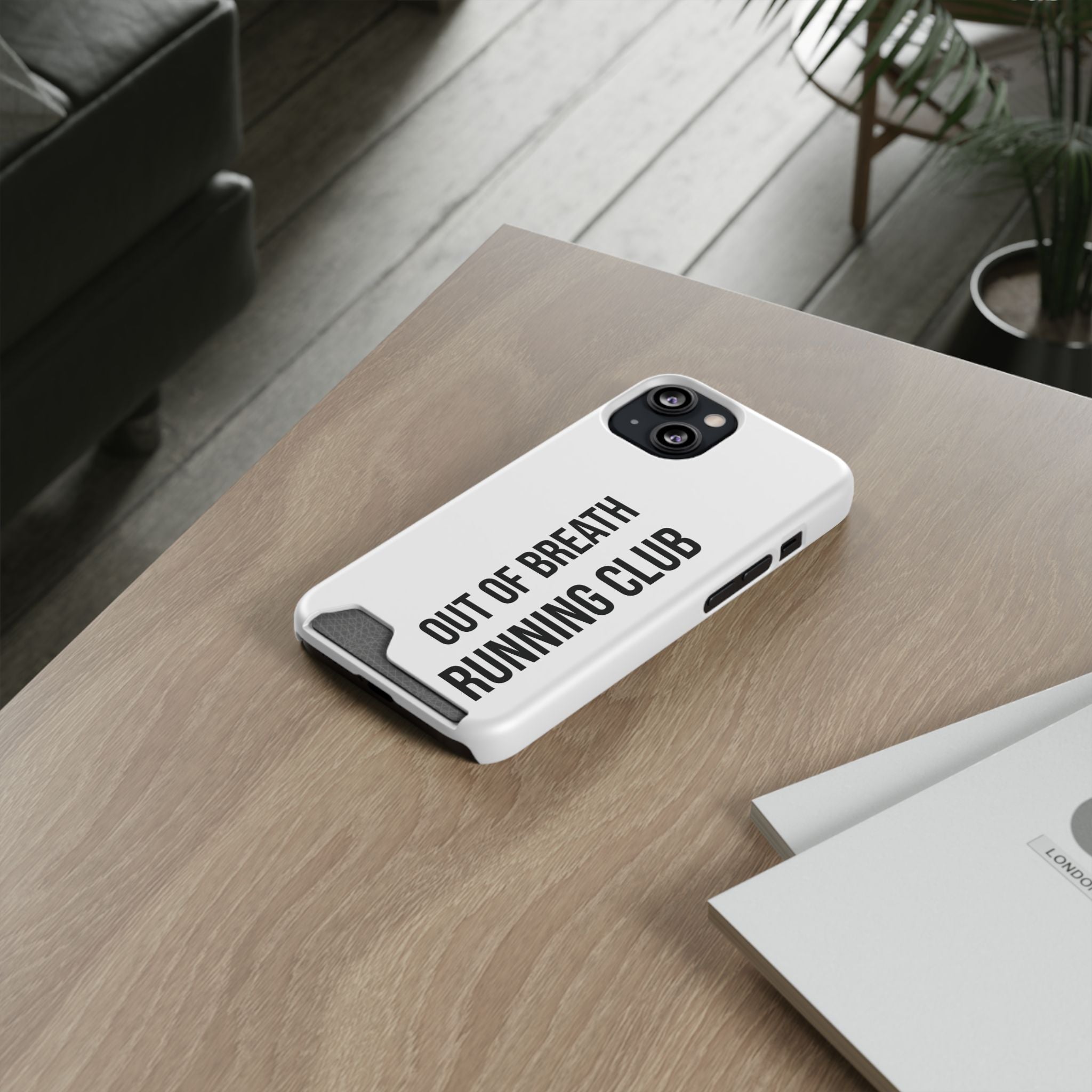 Phone Case with Card Holder — "Out of Breath Running Club" Minimalist Running Phone Wallet