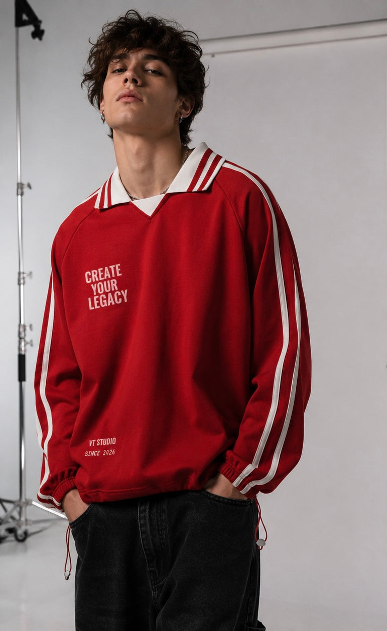 Contrast Striped Lapel Collar Sweatshirt