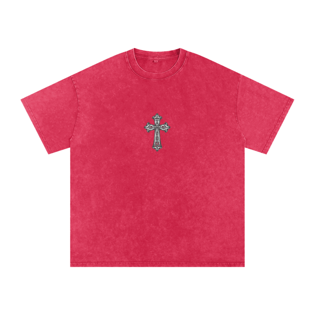 Snow Washed Oversized Cotton T-Shirt Cross