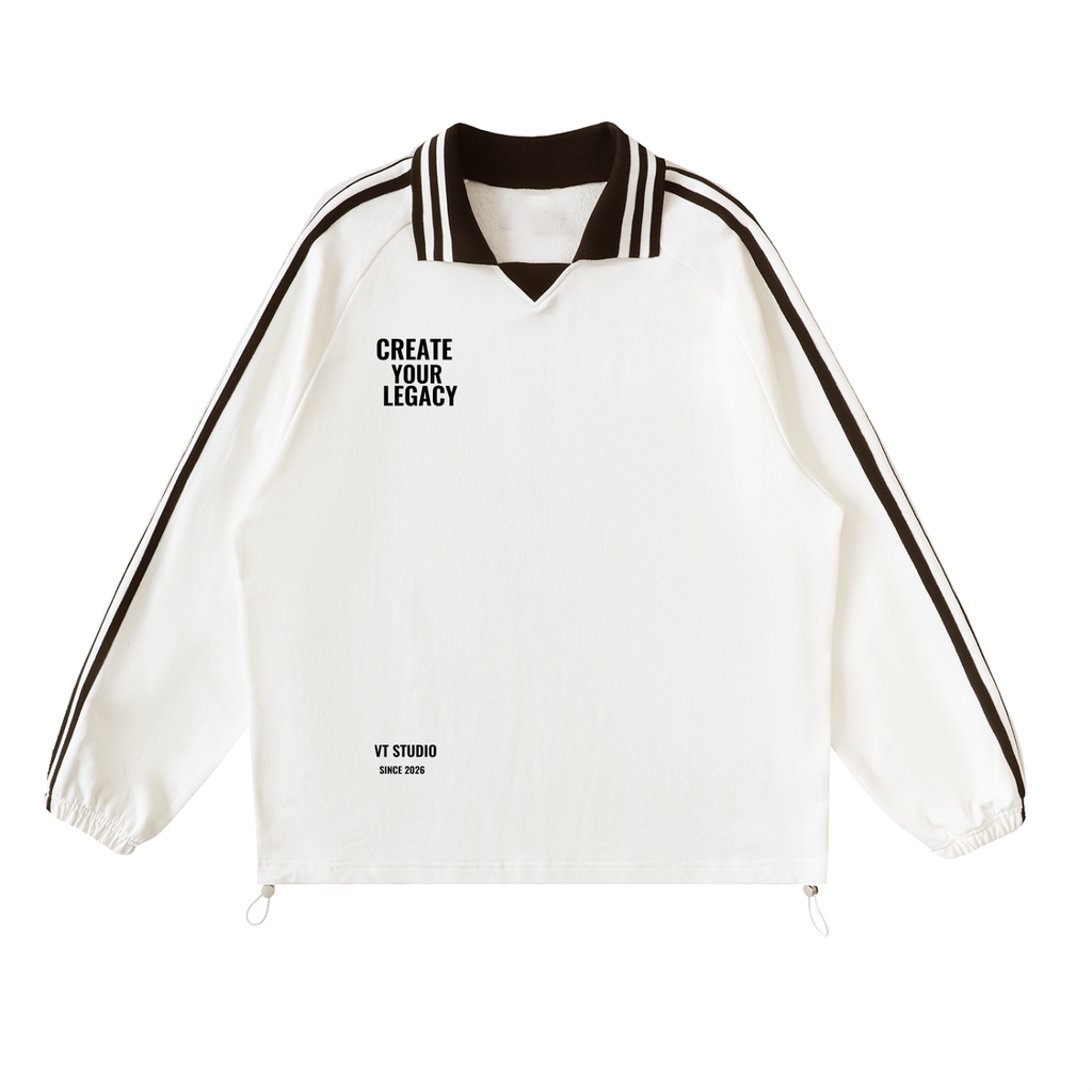 White Contrast Striped Lapel Collar Sweatshirt