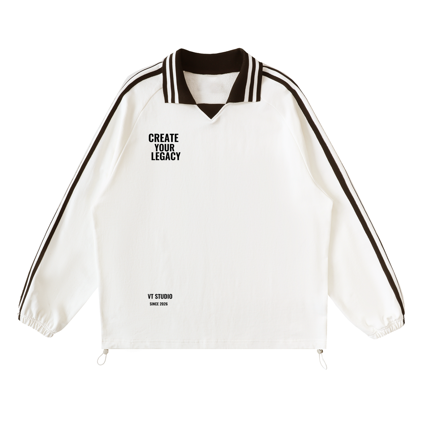 White Contrast Striped Lapel Collar Sweatshirt