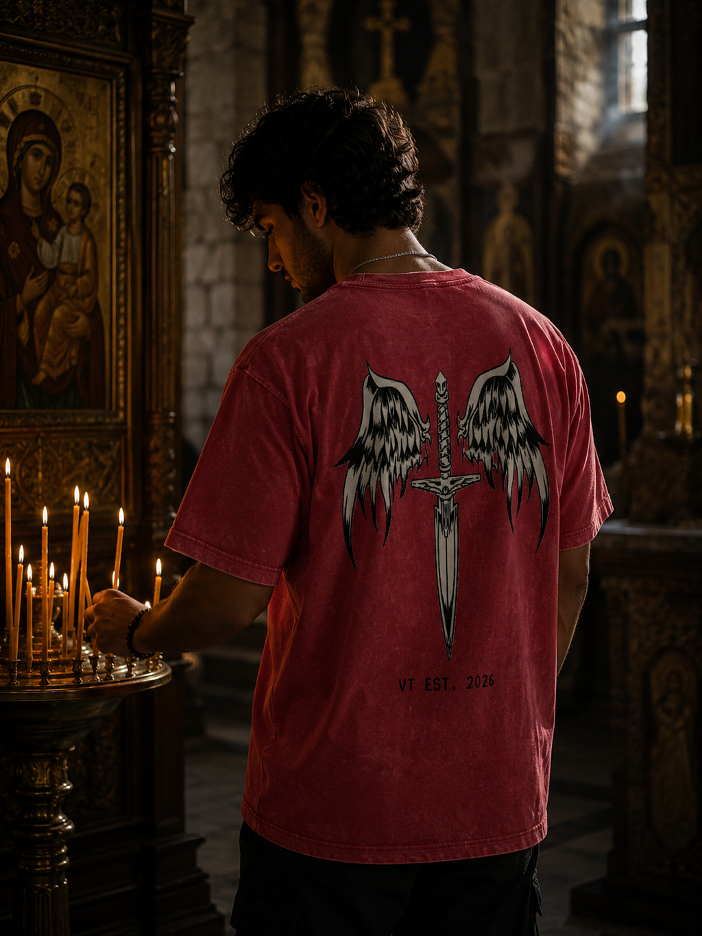 Snow Washed Oversized Cotton T-Shirt Cross