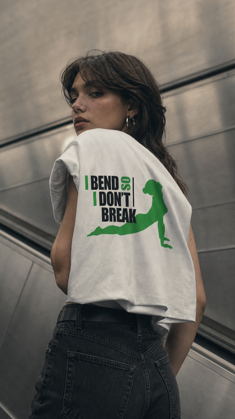 Yoga T-Shirt — "I Bend So I Don't Break" Stretch Pose Tee