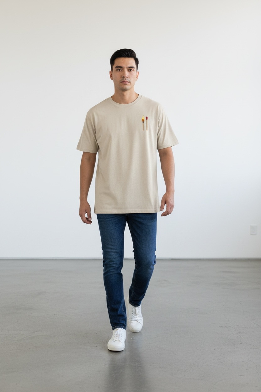 Matchstick Pocket Tee — Minimalist Flame Graphic T-Shirt
