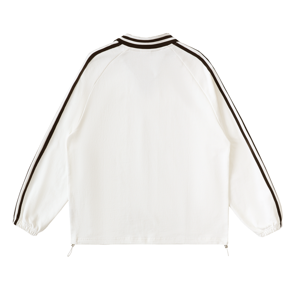 White Contrast Striped Lapel Collar Sweatshirt